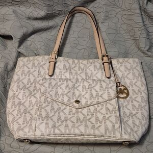 Michael Kors White and Tan Monogram Tote